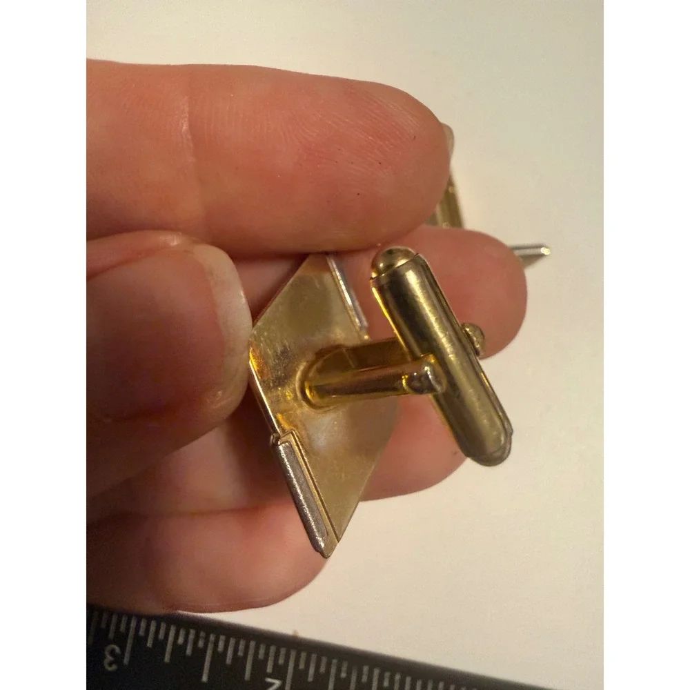 Vintage Mid Century Modern Two Tone Gold Silver Rhombus Geometric Cufflinks Mens